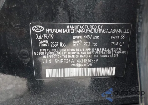 2019 Hyundai Sonata Sel z USA, uszkodzony, nr VIN 5NPE34AF4KH814259